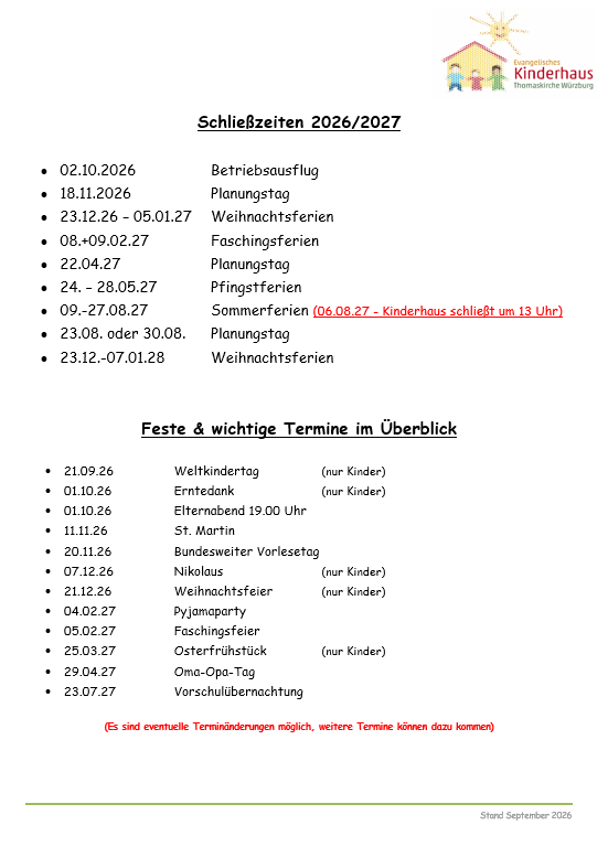 Schließzeiten 2026 / 2027